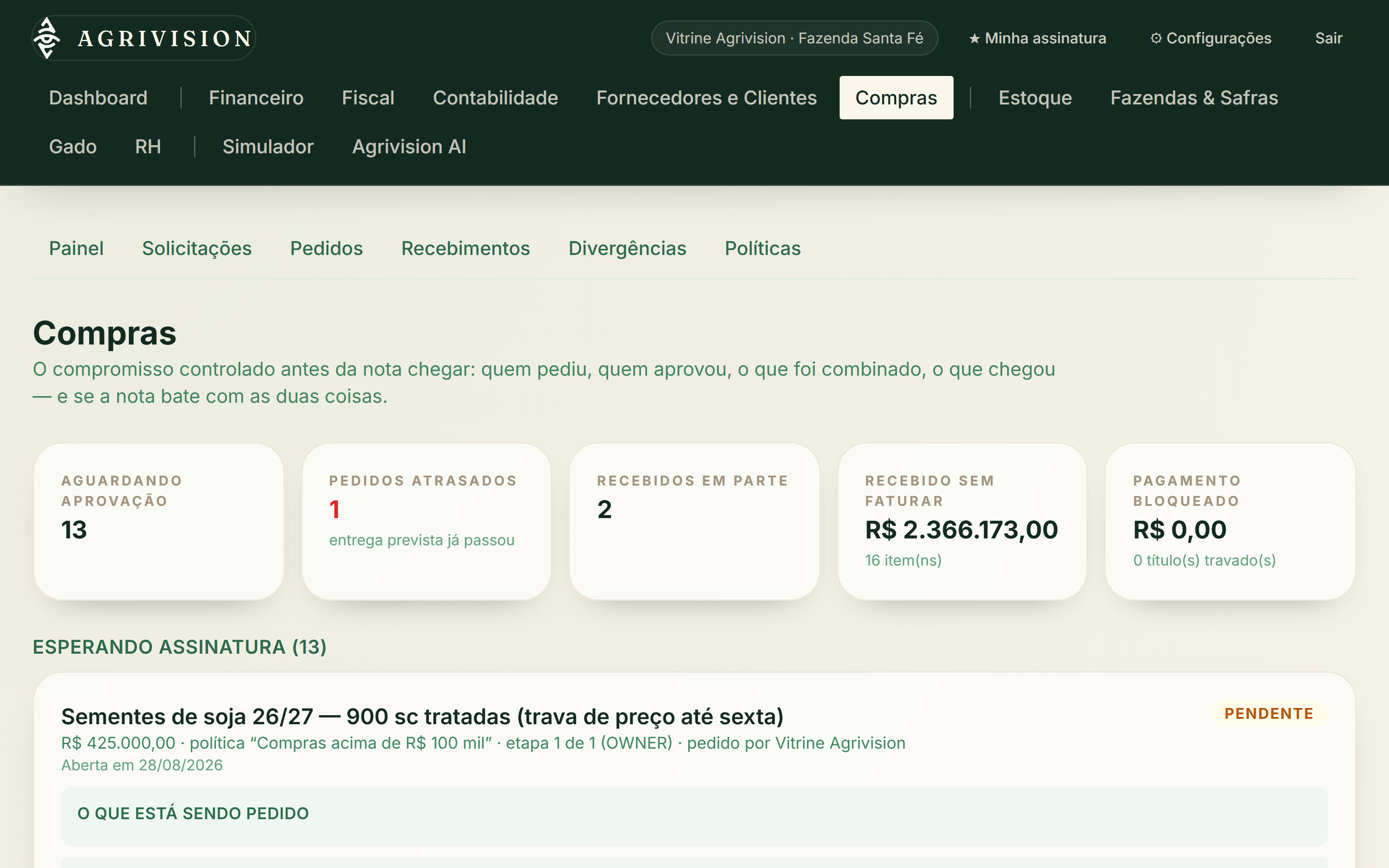 Tela de Compras do Agrivision
