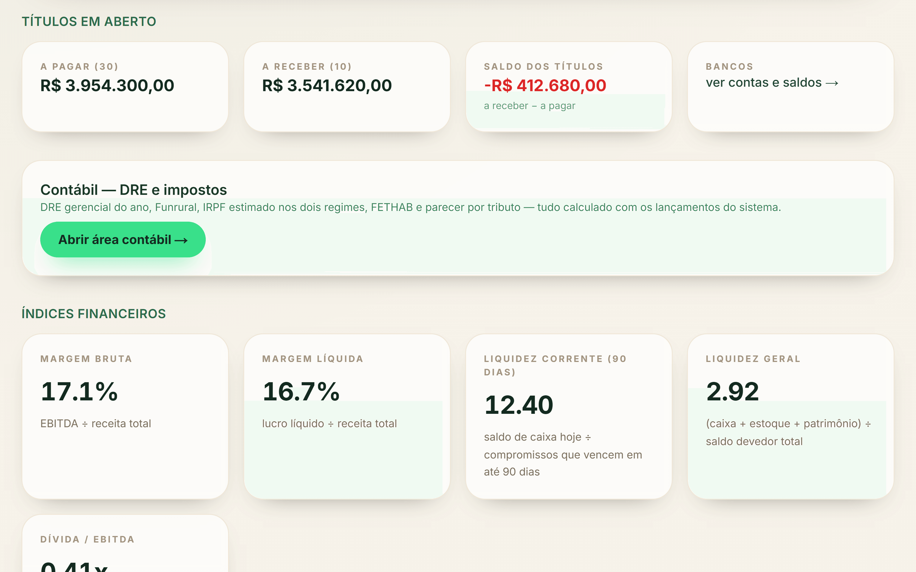 Tela de Financeiro do Agrivision